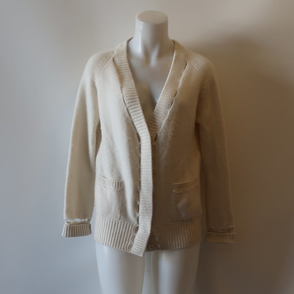 QI CASHMERE CREAM CARDIGAN SWEATER L *